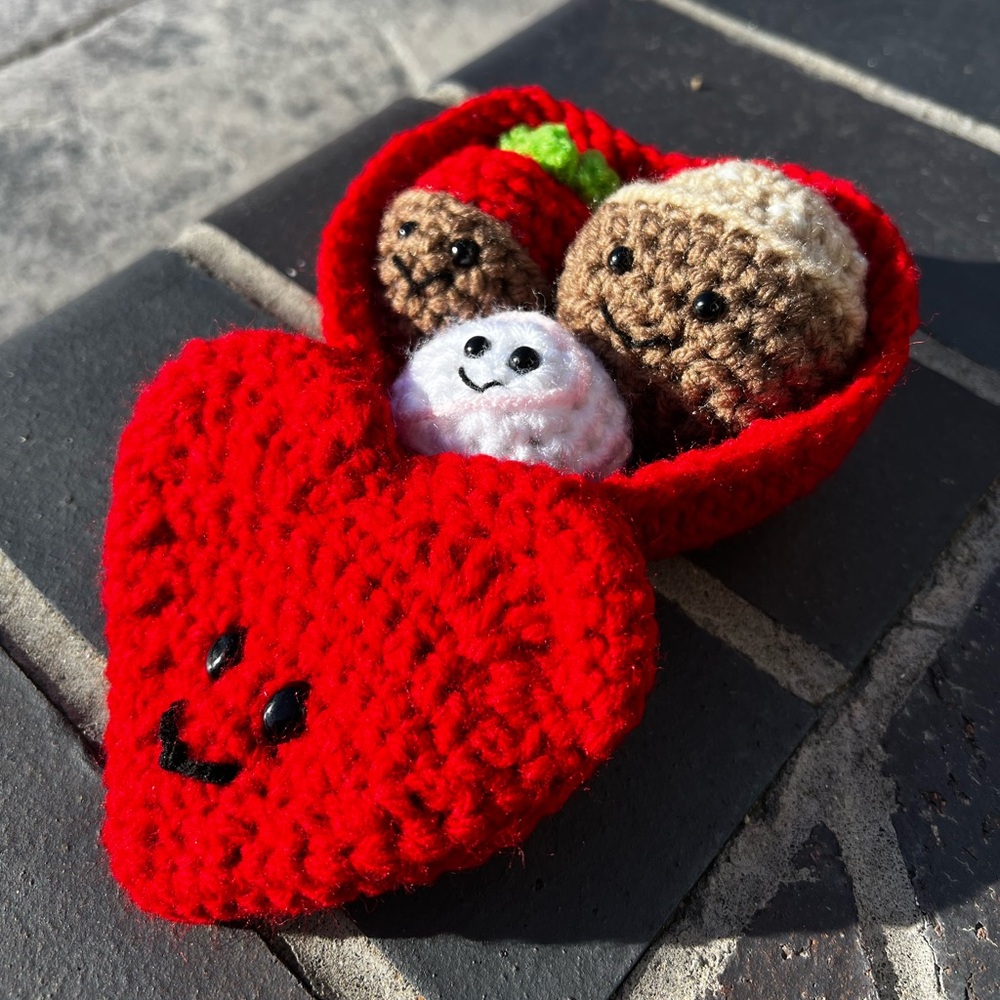 Hand Crocheted Valentines Heart Box of Chocolates - Picture 3 of 17